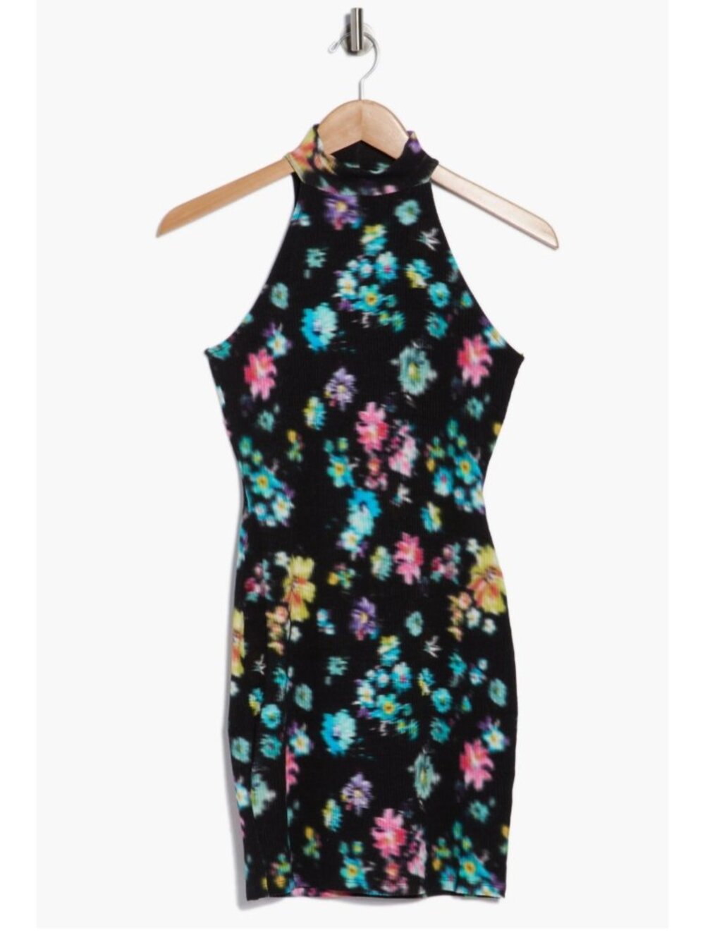 Desigual Floral Halter Neck Ribbed Minidress Dress Black Multi Size XL NEW